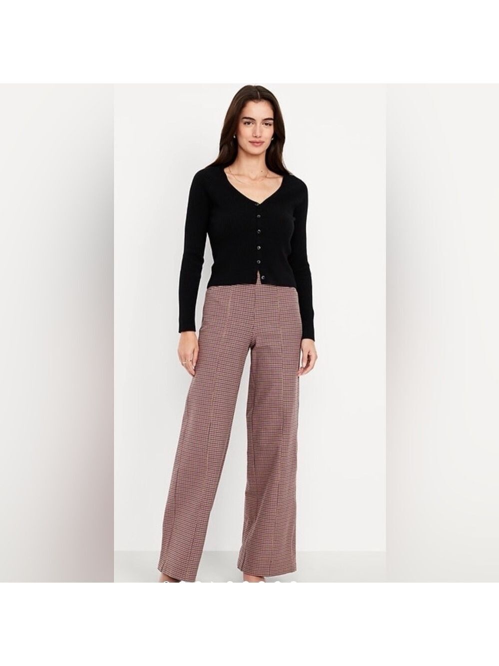 Old Navy Career Office Work Wear Plaid High-Rise Pixie Wide-Leg NWT M Tall